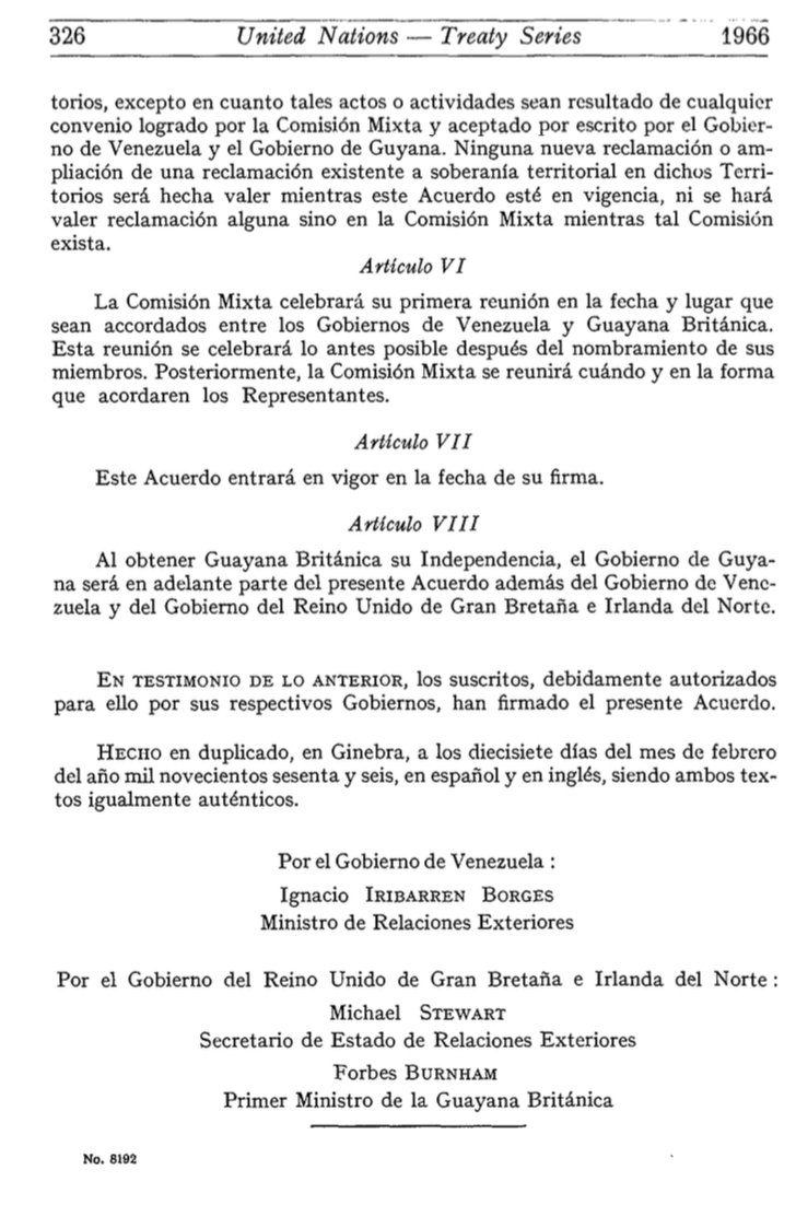 Este es el Acuerdo de Ginebra de 1966, un documento histórico que es la base sobre la cual consideramos debe conseguirse la resolución pacífica y acordada entre las partes sobre la controversia territorial del Esequibo. Este acuerdo reanima el diálogo entre las partes como