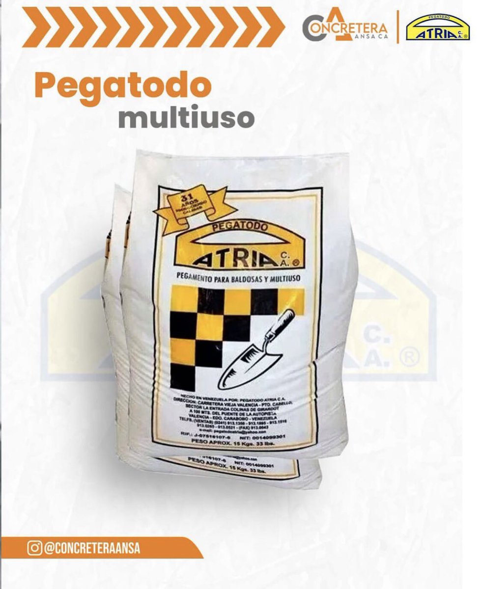 pegatodoatria's tweet photo. Qué tu proyecto no se quede a medias consigue nuestros productos #pegatodoatria en  @concreteraansa cuenta con las mejores marcas de productos para la construcción en general. 
Visítalos en sus sedes de Edo. Carabobo: Guacara y San Diego 

¡Carabobo es territorio #pegatodoatria ! https://t.co/8Q1hhgdgWN