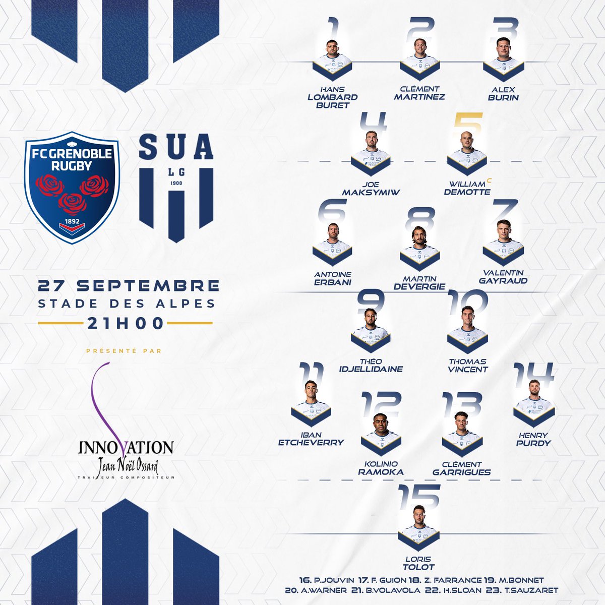 agen_rugby's tweet photo. #FCGSUA
Innovation Ossard Traiteur vous prรฉsente ๐๐ผ ๐พ๐๐๐๐ de la 6รจme journรฉe de @rugbyprod2 โ๏ธ
๐ @FCGrugby
๐ ๐ฆ๐๐ฎ๐ฑ๐ฒ ๐ฑ๐ฒ๐ ๐๐น๐ฝ๐ฒ๐
๐ ๐ฎ๐ญ๐๐ฌ๐ฌ
#J6PROD2 https://t.co/GH05zRJvki