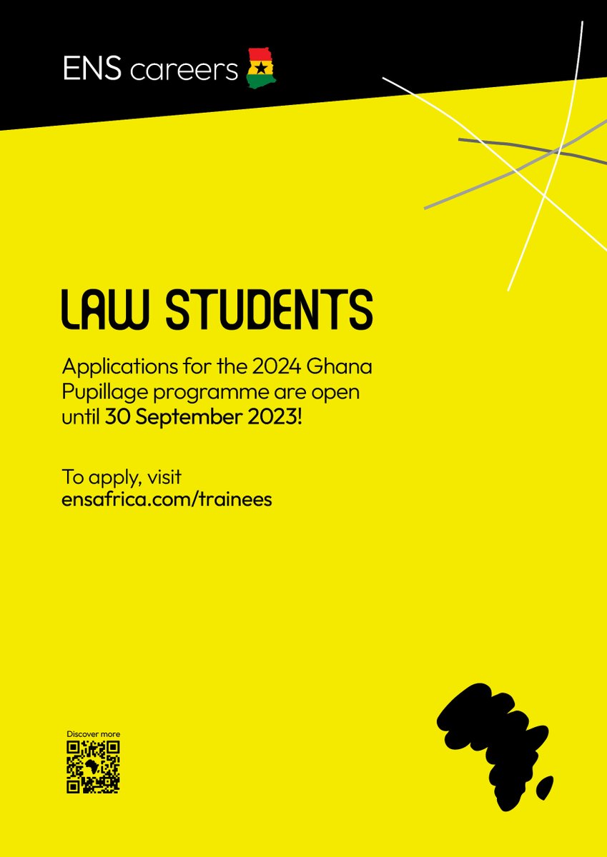 ENSlaw's tweet photo. Attention Pupils 🎓! A reminder that the application window for the #Ghana Pupilage Programme is closing this Friday. Click here to apply: https://t.co/LogrfjeTZQ #excellENS https://t.co/5Kzye5K9dV