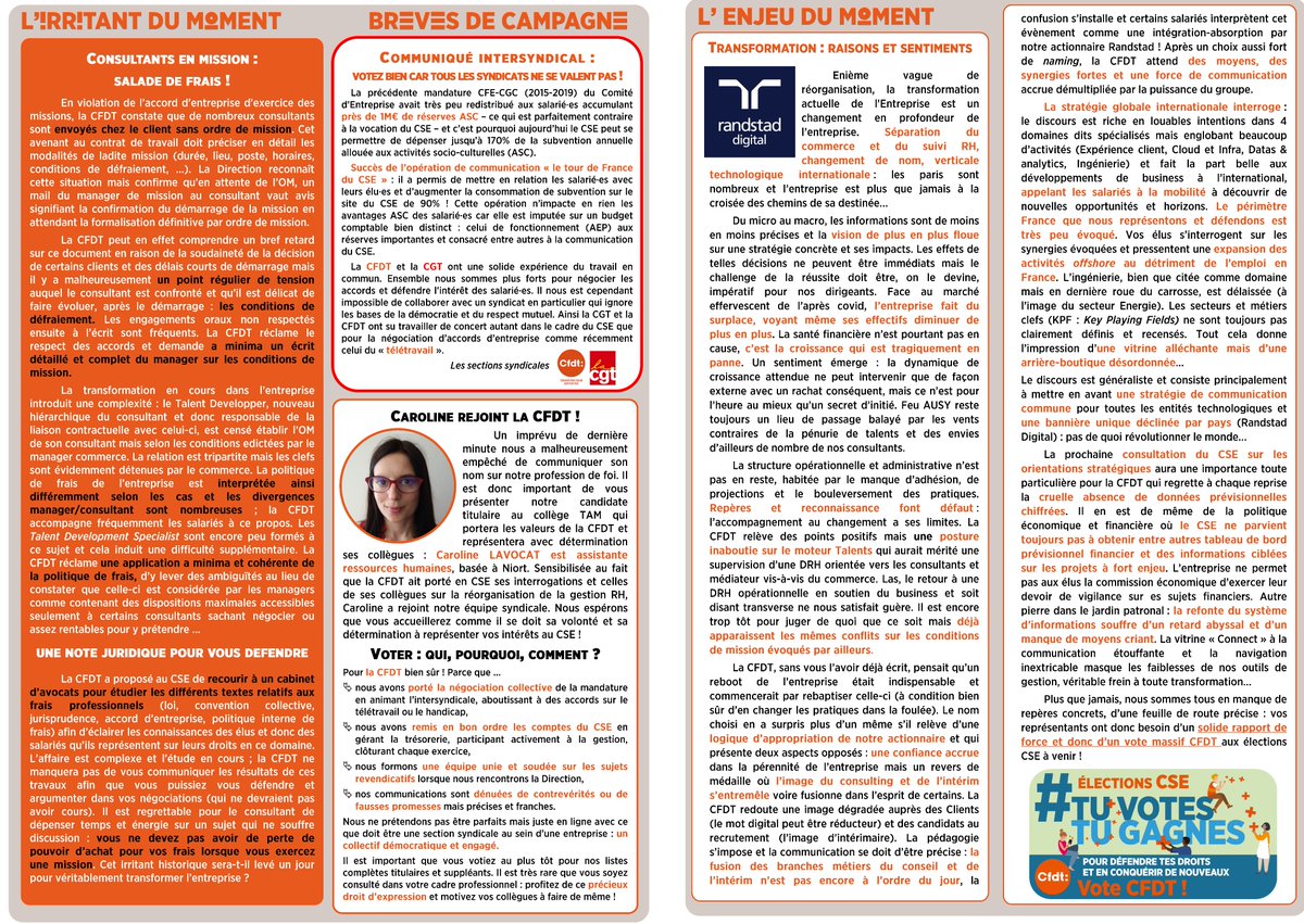 cfdtausy's tweet photo. 🍊La communication syndicale trimestrielle de la section CFDT Randstad Digital du T3 2023 est sortie, la voici, bonne lecture ! https://t.co/a8zayeNigj
