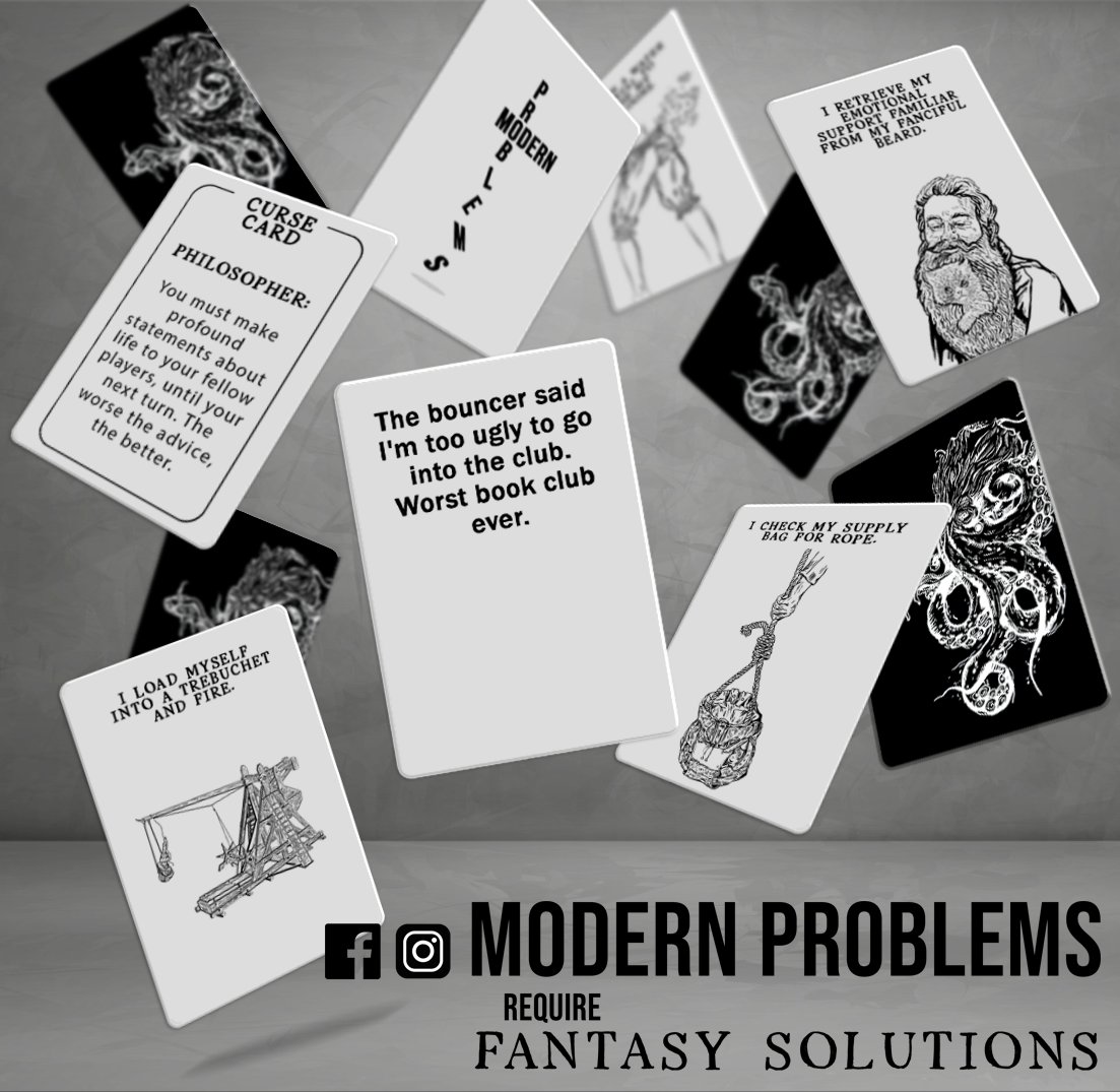 ModernProbsGame's tweet image. What would YOUR solution be to this problem? Subscribe to our Kickstarter and find out!
myfantasysolutions.com
.
.
.
.
.
#modernproblemsrequirefantasysolutions #modernprobsgame #cardgame #gamenight #funny #hilarious #fantasy #medieval #kickstarter #fun