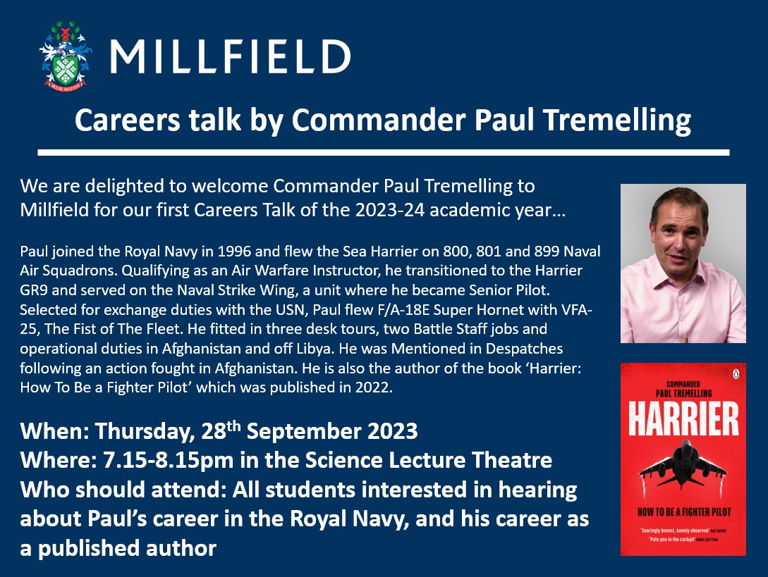 Millfield Futures (@millfieldfuture) on Twitter photo ⭐️We are really looking forward to welcoming Commander Paul Tremelling to Millfield on Thursday for our first Careers Talk of the 2023-24 academic year. All students are welcome!⭐️ <a href="/MillfieldSenior/">Millfield School</a> ⭐️We are really looking forward to welcoming Commander Paul Tremelling to Millfield on Thursday for our first Careers Talk of the 2023-24 academic year. All students are welcome!⭐️ <a href="/MillfieldSenior/">Millfield School</a>