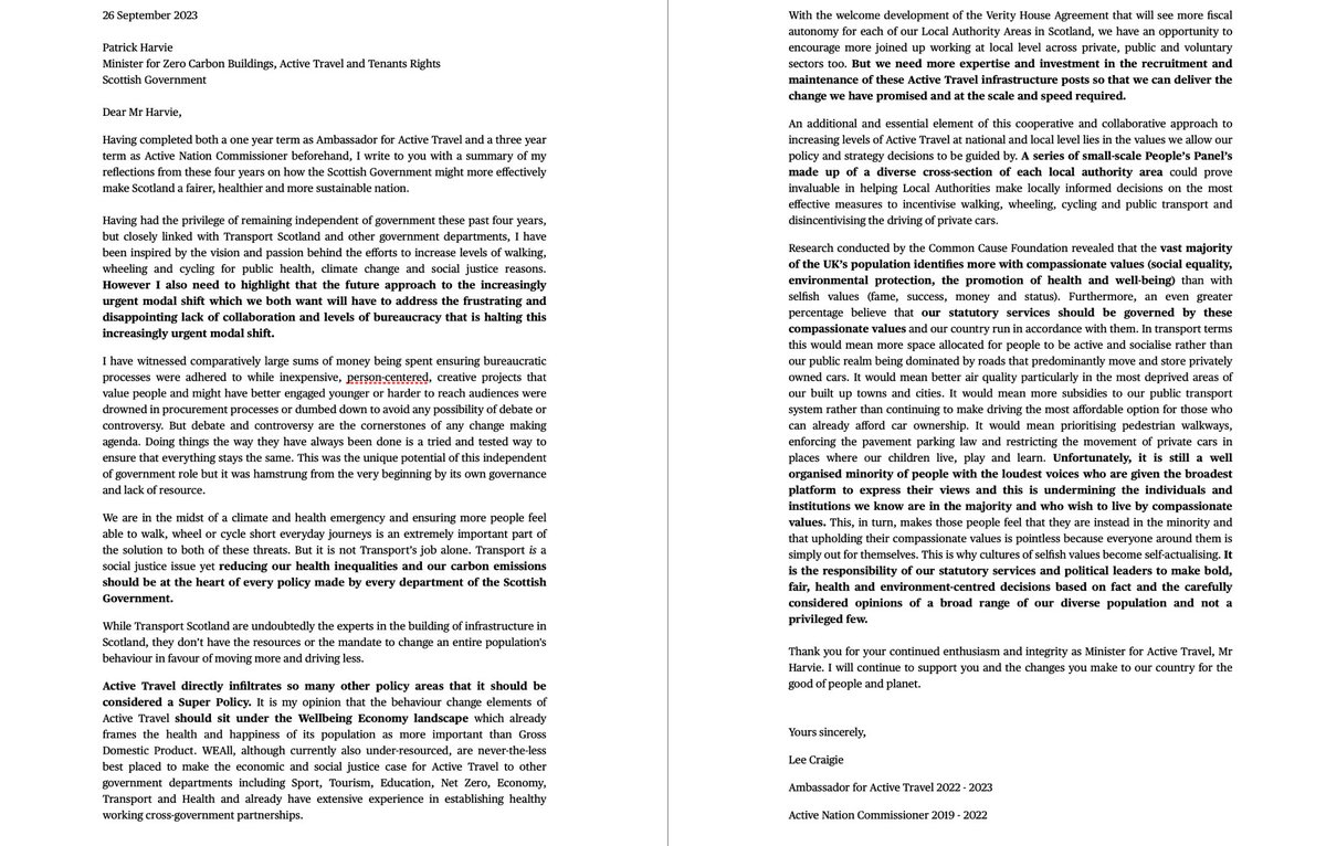 lee craigie (@leecraigie_) on Twitter photo As my term as Ambassador for Active Travel with <a href="/scotgov/">Scottish Government</a> comes to an end, I offer this open letter to <a href="/patrickharvie/">Patrick Harvie 🇪🇺🌈</a> in an effort to accelerate Scotland’s ambition to become a healthier, happier, fairer and more sustainable nation. Full report here transport.gov.scot/publication/th… As my term as Ambassador for Active Travel with <a href="/scotgov/">Scottish Government</a> comes to an end, I offer this open letter to <a href="/patrickharvie/">Patrick Harvie 🇪🇺🌈</a> in an effort to accelerate Scotland’s ambition to become a healthier, happier, fairer and more sustainable nation. Full report here transport.gov.scot/publication/th…