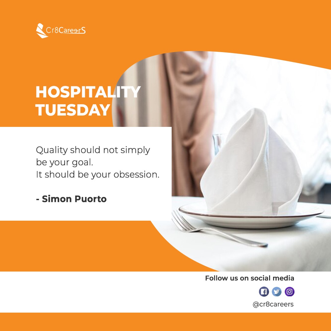 cr8careers's tweet photo. Don't just aim for quality; make it your relentless pursuit.
#hospitality #pursuequality #qualityobsession #qualitygoals #hospitalityindustry #qualityiskey #cr8careers #hospitalitylife https://t.co/8pe9Rbm5XL