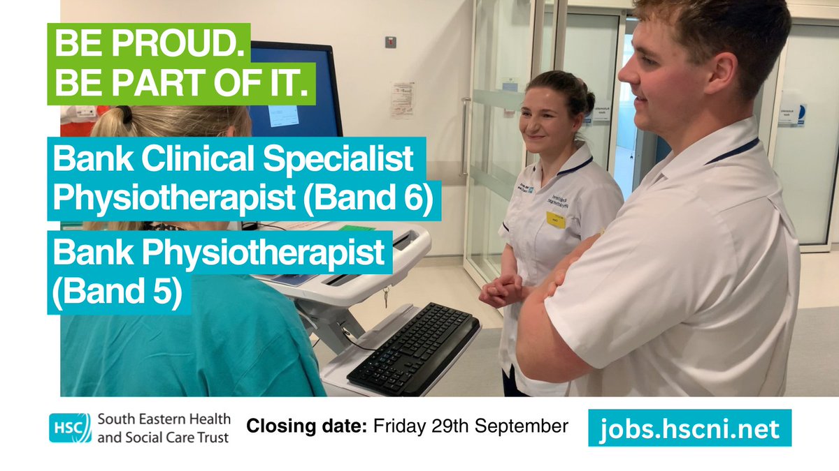 WE ARE HIRING 📣

Bank Clinical Specialist Physiotherapist (Band 6)
Bank Physiotherapist (Band 5)

Trust-wide Hospital and community based positions available.

Apply online today 👇 
bit.ly/3EPcaWt (Band 6)
bit.ly/3ESktAF (Band 5)