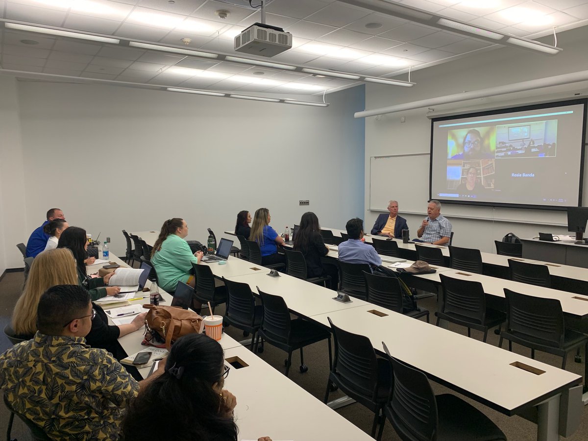 TAMUCCCOE's tweet photo. Some fantastic guest speakers just joined Dr. Kevin Bazner’s Higher Education in a Democratic Society doctoral class. Mark Scott, ‘91, Dr. Scott Elliff ’82, &amp; Dr. Erin Doran. Thank you to these leaders for their time and examples.

#TAMUCC
#EdLead https://t.co/9BUnSxZUXi