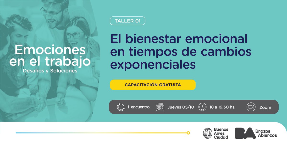 📚 ¡Llega el programa “Emociones en el trabajo: Desafíos y Soluciones”! 

En este primer taller “El bienestar emocional en tiempos de cambios exponenciales” verás las dos destrezas fundamentales del ser humano.

📆 5/10, de 18 a 19:30 hs.

✍️ Anotate en bit.ly/BienestarEmo