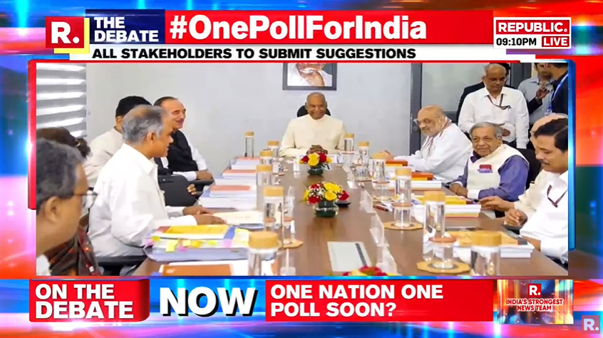 republic's tweet photo. #OnePollForIndia | Mega political faceoff over simultaneous polls, India closer to major electoral reform?
Tune in and fire in your views with the hashtag - https://t.co/pX4x7ZUn6u
#OneNationOnePoll #OneNationOneElection #Elections #BJP #Congress #Opposition #India #NDA #LokSabha
