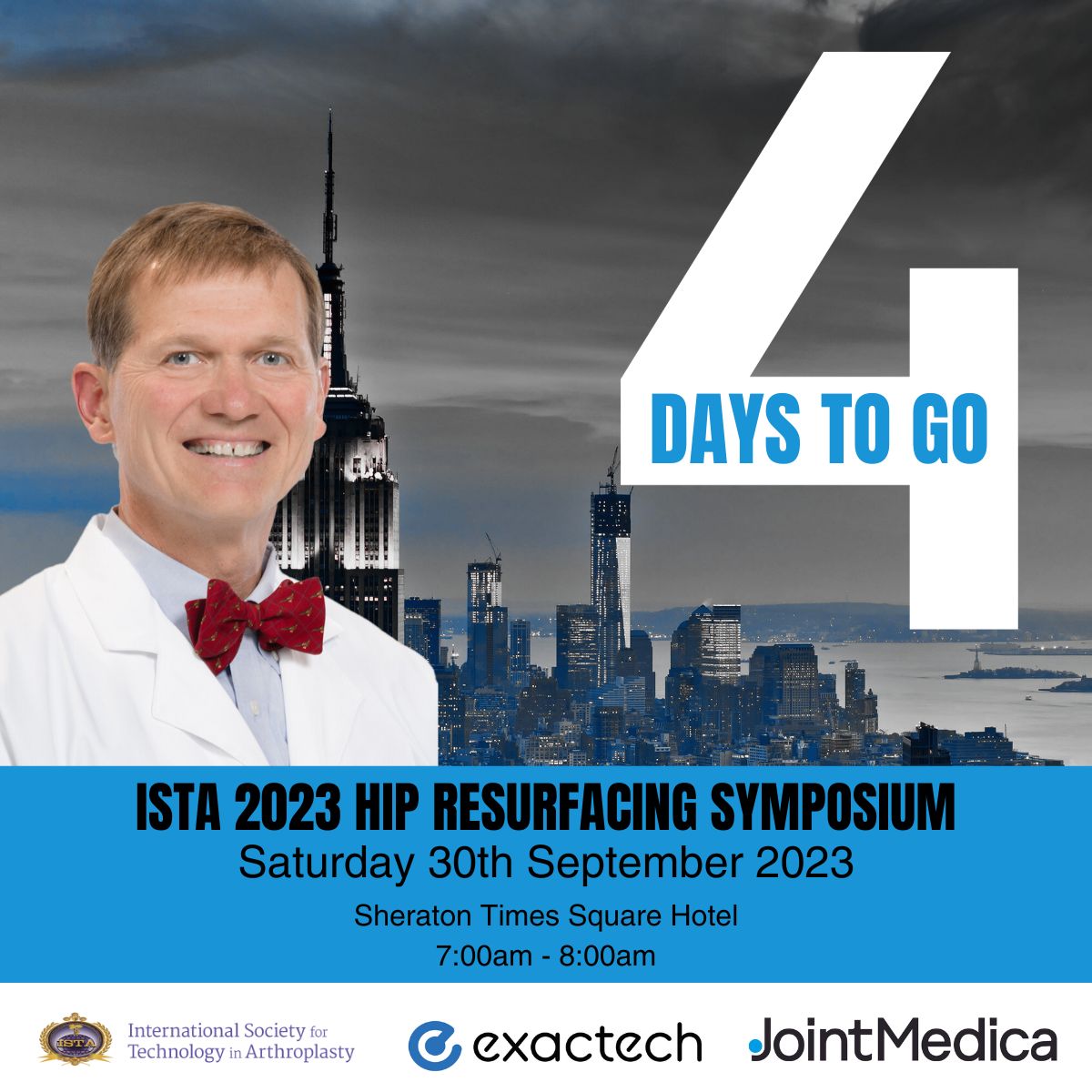 The countdown continues... just 4 days to go! Have breakfast with the likes of Dr. Thomas Gross and learn more about why Hip Resurfacing is poised to make a comeback. 🦿

Find out more here➡️: lnkd.in/eU63ePjM

#ISTA2023 #Hipresurfacing #hipspecialist #hiparthoplasty