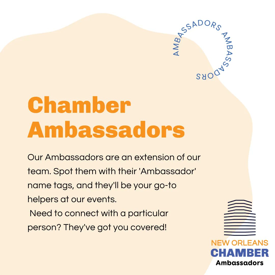 NOLAChamber's tweet image. Count on our Ambassadors to greet you with a warm smile and make your Chamber experience even better. 😊🤝

Let us know in the comments if you are part of our #Ambassadorteam

 #NOLAChamberAmbassadors #NetworkingPros #SmilesAllAround&quot;