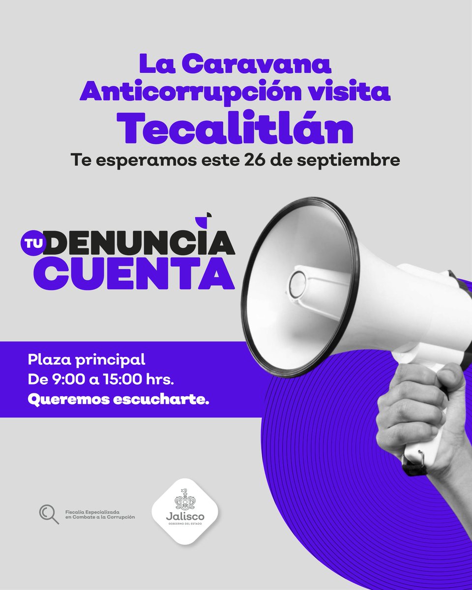 FAnticorrupJal's tweet photo. #CaravanaAnticorrupción
#Tecalitlan
¡Ya estamos cerca de ti!
Acude y recibe asesorías sobre delitos de #Corrupción y si conoce las acciones de la Fiscalía Anticorrupción de #Jalisco
#TuDenunciaCuenta https://t.co/Q7q7jRWb8F