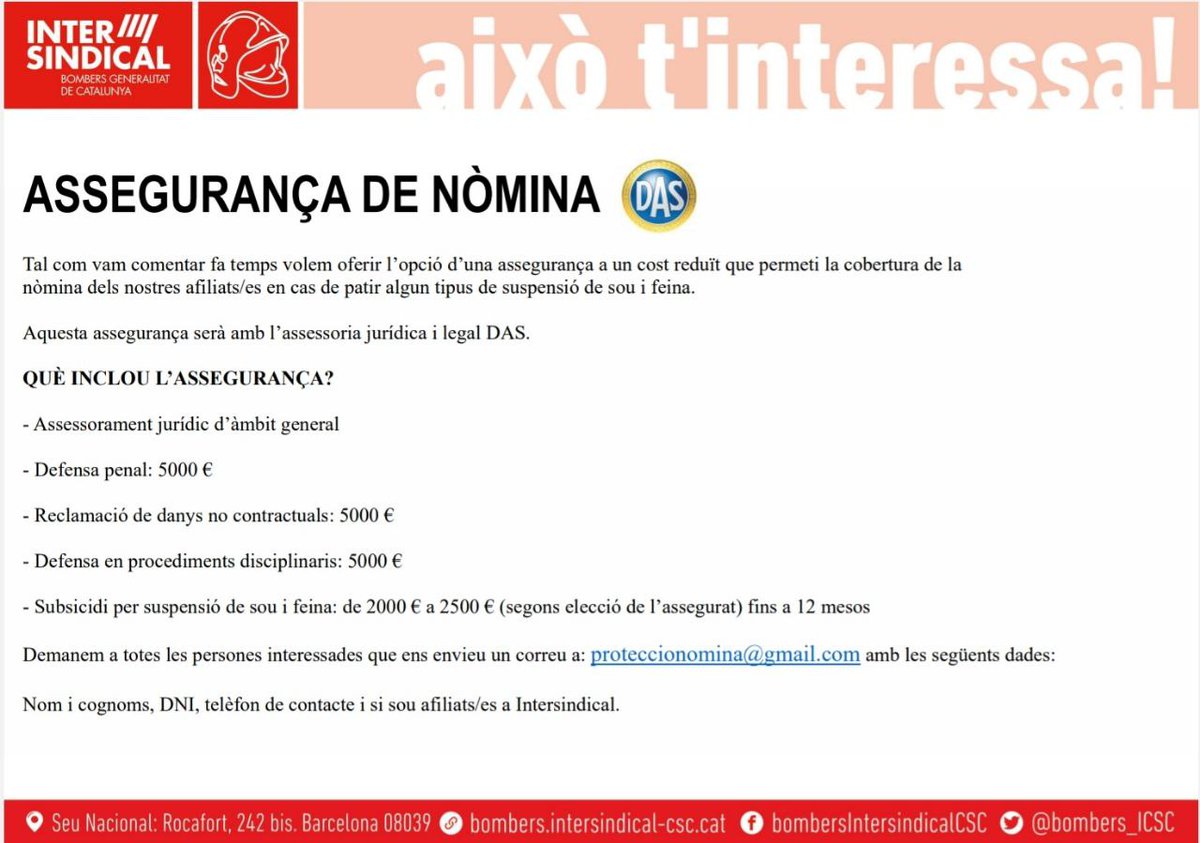 Hem trigat, però finalment posem a la vostra disposició una assegurança de nòmina.
Contacteu amb nosaltres i us n'informem