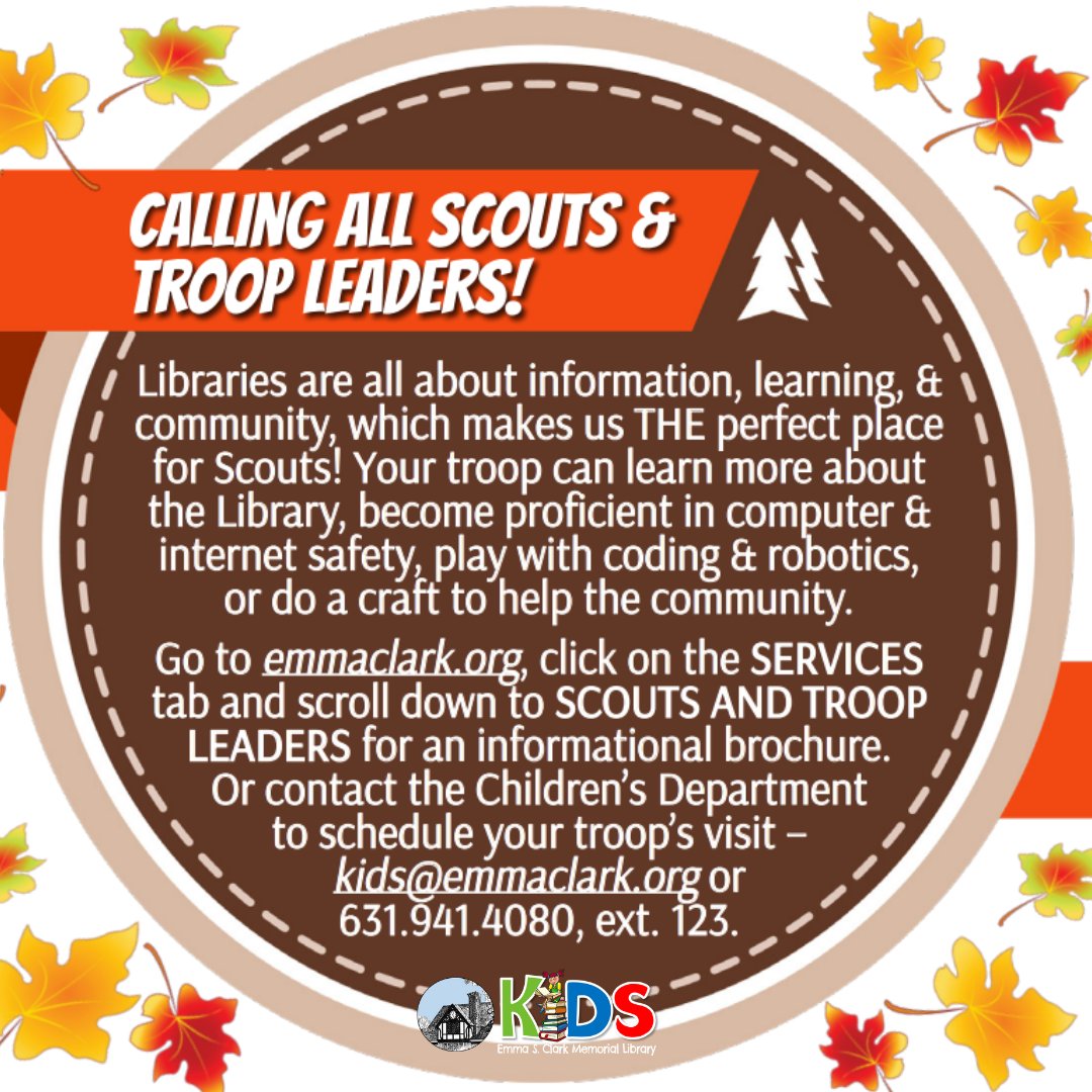 Escml's tweet photo. Are you looking for an activity for your Boy Scout or Girl Scout Troop? Look no further than the Library!
Check out what we have to offer: https://t.co/KrHvH1CdfF
#BoyScouts #GirlScouts #TroopLeaders #Education #Community https://t.co/GX5LcfXYBW