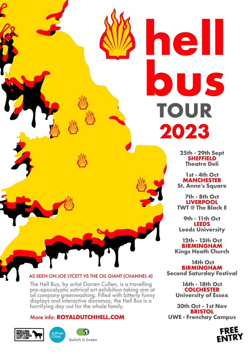 <a href="/ClimateEmergMcr/">Climate Emergency Manchester</a> The Hell Bus is coming to #Manchester! 🔥Join <a href="/adfreecities/">Adfree Cities</a> <a href="/darren_cullen/">Spelling Mistakes Cost Lives (Bsky: @darrencullen)</a> <a href="/switchit_green/">Switch It Green</a> to challenge #greenwash &amp; look at how councils can control high carbon advertising &amp; promote creative alternatives for more vibrant public spaces: actionnetwork.org/events/adverti…