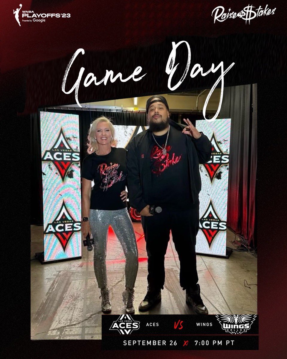 CJSimpson_'s tweet photo. GAME DAY!!!-Let’s Raise the Stakes for 2023 @WNBA Playoffs Semi Finals Game 2!
See you at THE HOUSE tonight for Game 2-Let’s get THE HOUSE rockin once again!! #allinlv #wnba #lvaces #ingamehost #emcee #letsgethype #rallytowels #wnbaplayoffs #semifinals #game2 #lasvegasaces https://t.co/S4GksZ5Ls3