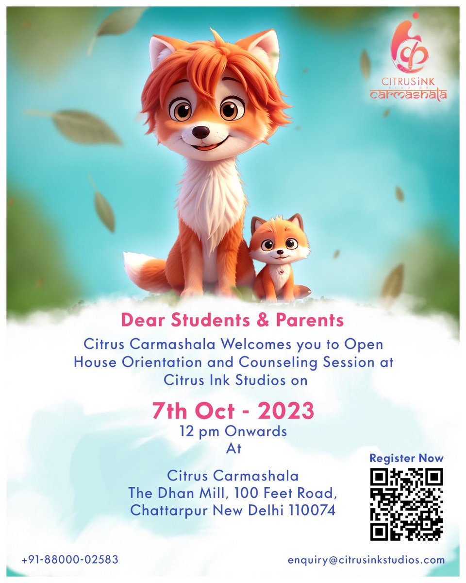 CitrusIncstudio's tweet photo. Welcome Students and Parents to Citrus Carmashala's Open House! Join us on October 7th for an enriching orientation and counselling session.

#citrusink #teamcitrus #citruscarmashala #citrusvfx #animation #vfx #gaming #courses #batch1 #commencing #register #delhincr https://t.co/xb30JJy4Gz