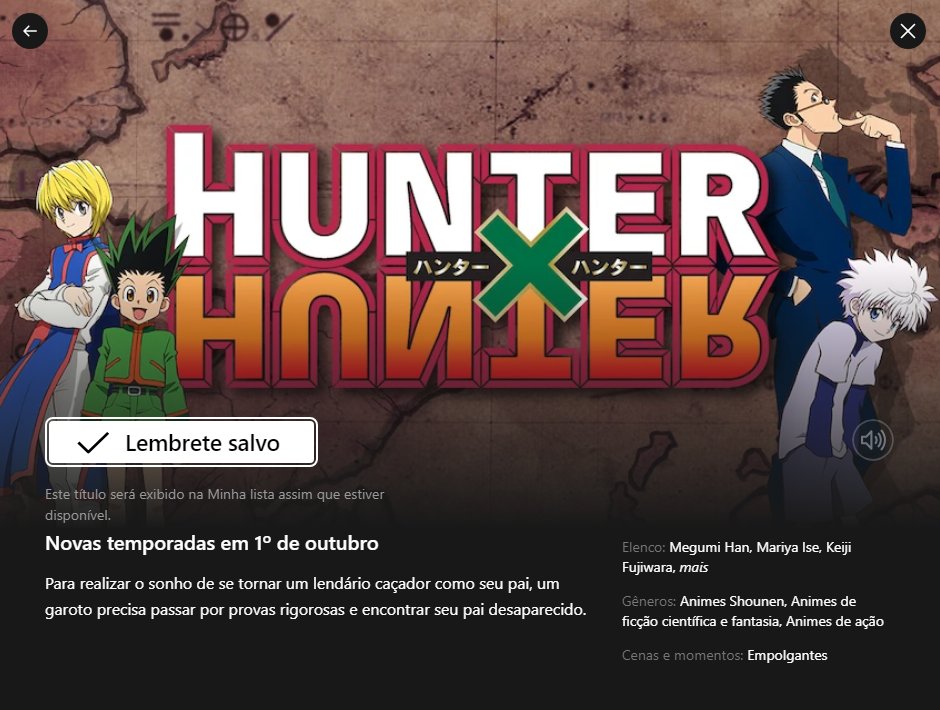 Hunter x Hunter' de 2011 ganha dublagem brasileira na Netflix