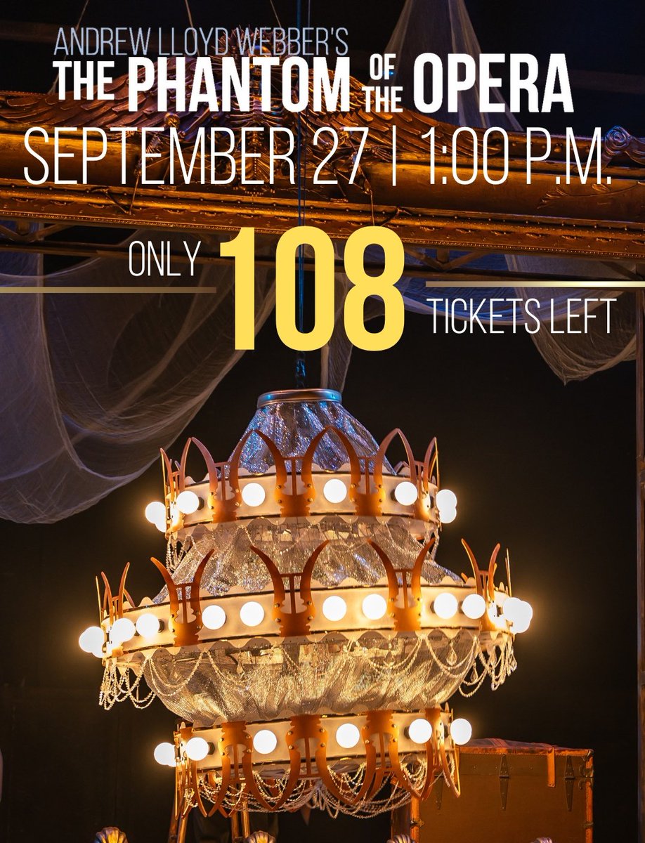 Update! The September 27th 1 p.m. matinee of #HSP25: #GrandPhantom only has 108 tickets remaining! Don't wait - get your tickets now before they disappear: grandtheatre.com/event/phantom-…

🖼️ by: Dahlia Katz
🎬 by: Andrew Tribe
🌆: Scott Penner
👗: Lisa Wright 
💡: Kimberly Purtell
