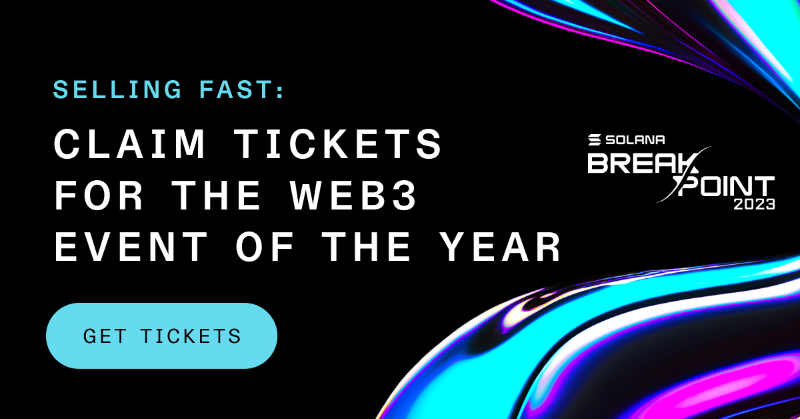 solana's tweet photo. Come with ideas, leave with plans.

Join us at #SolanaBreakpoint 2023 in Amsterdam from Oct 30 - Nov 3.

Learn from global leaders, discover new cutting-edge technology and explore the far reaches of today's Web3 frontier with like-minded individuals.