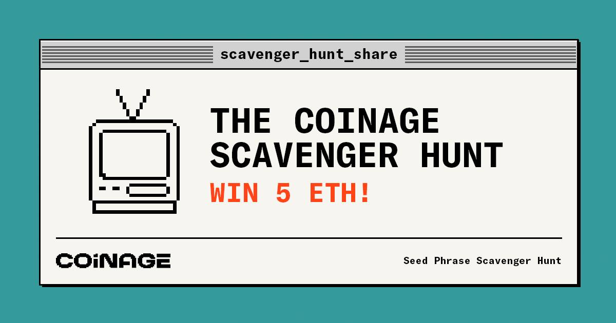 BuildOnCyber's tweet photo. We're hooked to this scavenger hunt by @coinage_media 🤩

A phenomenal effort by the team 🤯

Try it out and win 5 ETH👇🏼

🔗https://t.co/6nMetD33wz https://t.co/A5zyRaSwO9