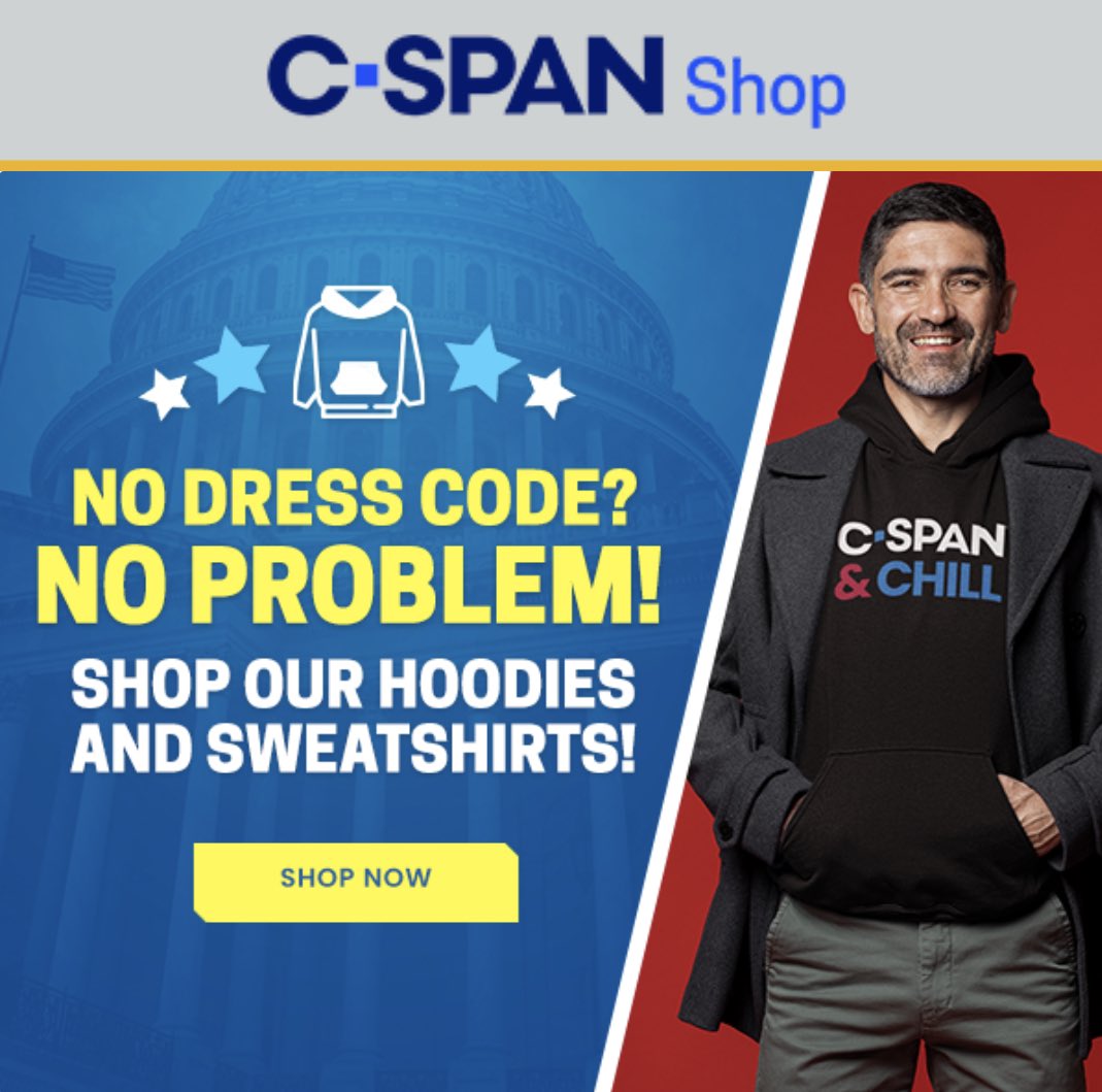 cspanChris's tweet photo. Accessorize your Fall outfit with a hoodie or t-shirt. 🍁 No dress code needed. https://t.co/o5iv1L4res https://t.co/EFyHZjtRJA