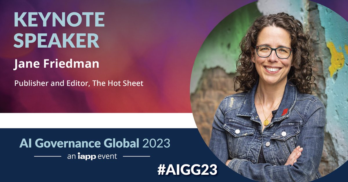 Keynote addition for #AIGG23! @JaneFriedman (@HotSheetPub) joins the keynote lineup at the AI Governance Global 2023. Hear her speak about the perils AI presents to authors and other creatives and so much more. Register ASAP: bit.ly/3YHwUbD