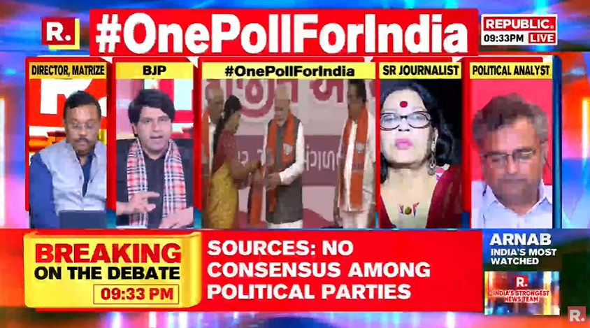 republic's tweet photo. #OnePollForIndia | Whenever Ashok Gehlot has fought the incumbent test he has lost terribly. In 2018, when we lost the difference was just 20-25 seats: @Shehzad_Ind, National Spokesperson, BJP
Tune in and fire in your views with the hashtag - https://t.co/pX4x7ZUn6u
#OneNationOnePoll #OneNationOneElection #Elections #BJP #Congress #Opposition #India #NDA #LokSabha