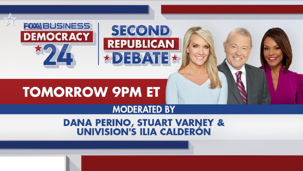 Another reminder... Don't miss the debate tomorrow night! Stu moderates alongside @DanaPerino & @iliacalderon! And what better way to prepare than by tuning into Varney & Co. bright and early tomorrow morning!