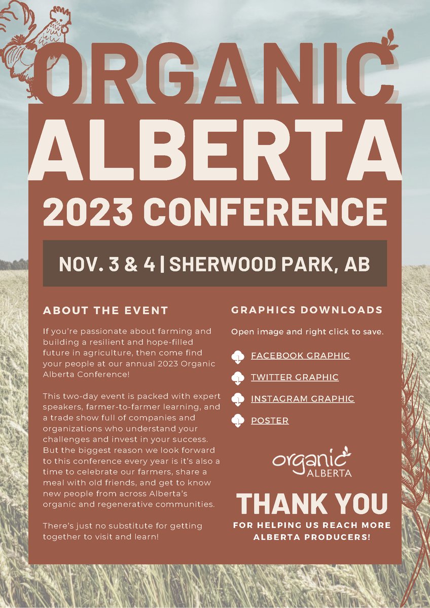 Don't miss out on the 2023 Organic Alberta Conference! Get inspired by amazing speakers like Allison Squires, Caroline Halde, Dan Brisebois, and more! Grab your tickets for a weekend of sustainable ag innovation, knowledge-sharing, and networking. TICKETS: organicalberta.org/conference/