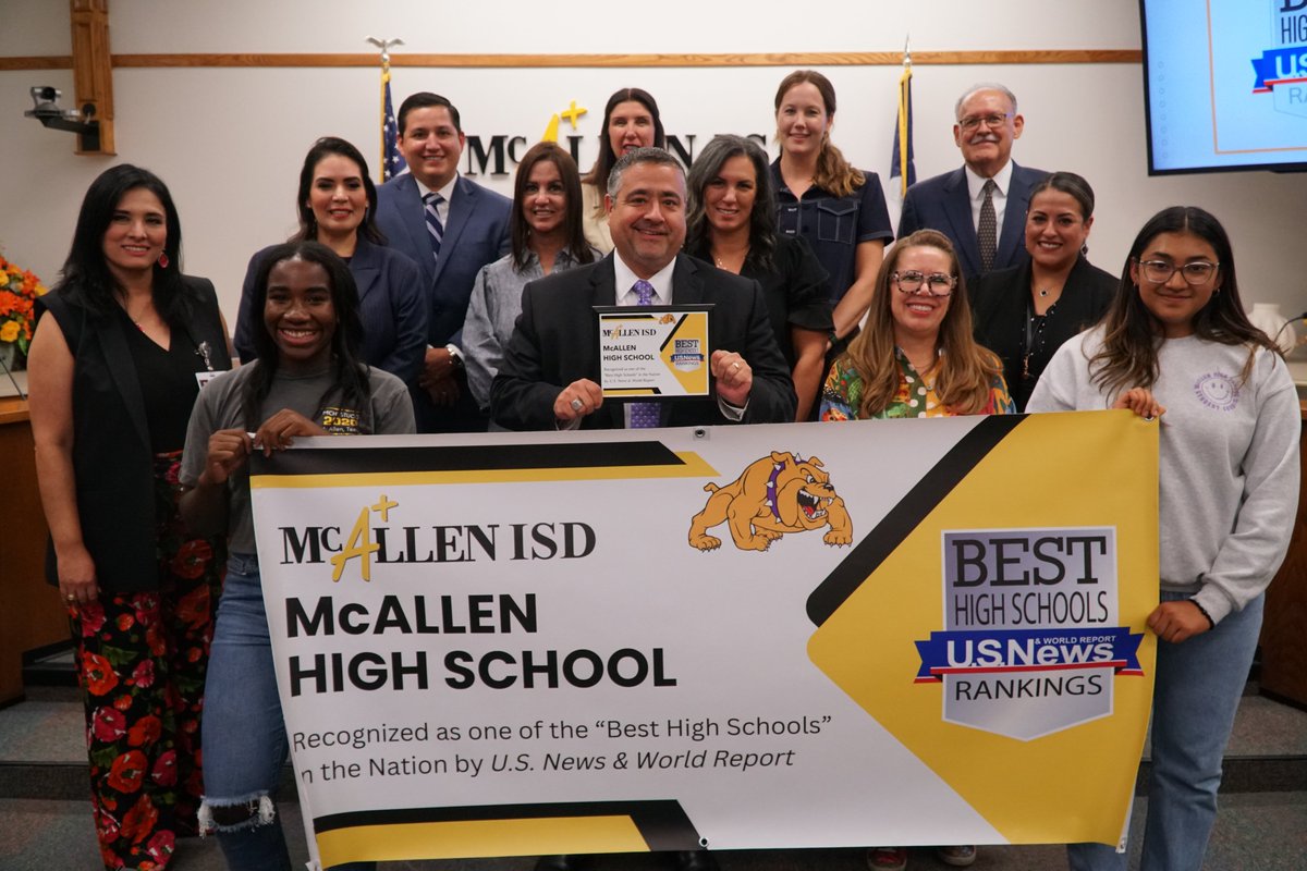 McAllen ISD Board of Trustees proudly acknowledges these high schools for the following outstanding achievement:
⭐️ Recognized by U.S. News and World Report as some of the Best High Schools - Achieve, McAllen High, Memorial &amp; Nikki Rowe!
#McAllenISD #BestHighSchools