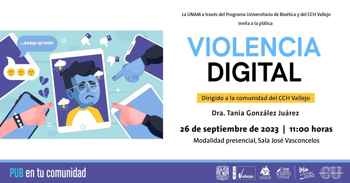 Hoy toca ir al CCH Vallejo para charlar con la comunidad sobre Violencia Digital. Gracias a <a href="/bioeticaunam/">Bioética UNAM</a> por la organización