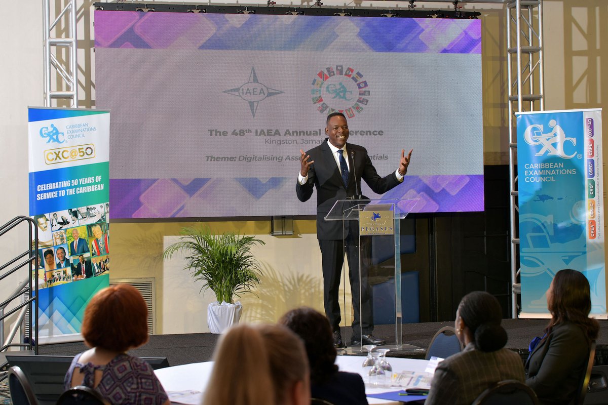 iaea2023's tweet photo. Dr Wayne Wesley, Register and CEO, CXC® welcomed the delegates to Kingston, Jamaica, for the IAEA 48th Annual Conference hosted by CXC® at the Jamaica Pegasus from 24– 29 September. https://t.co/oBsWqzIeSk