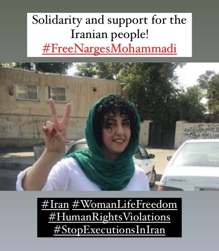 Solidarity and support for the Iranian people!
#FreeNargesMohammadi 
#Iran #WomanLifeFreedom #HumanRightsViolations #StopExecutionsInIran