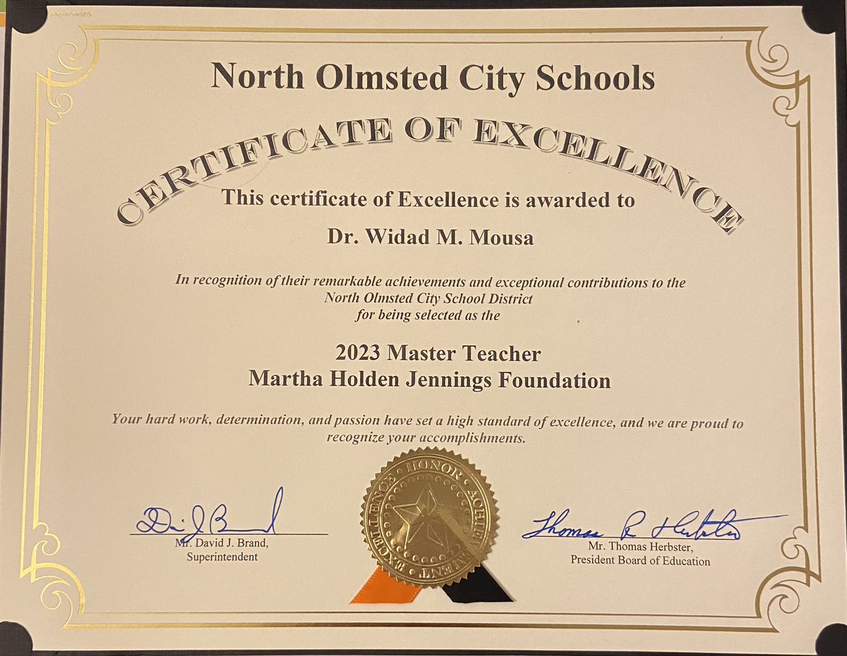 Thank you to the NOCS Board of Education, <a href="/Brand_Dave/">Dave Brand</a> <a href="/NOCSEagles/">NorthOlmstedSchools</a>,<a href="/MHJFoundation/">Martha Holden Jennings Foundation</a>, Dr. Pyros, and all involved in the recognition! It is much appreciated!