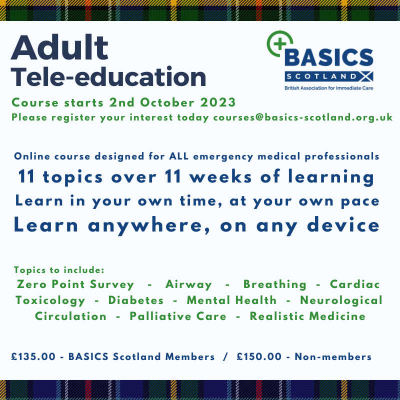 Last chance to enrol onto our Adult Tele-Education course, please get in touch if you are interested in attending. courses@basics-scotland.org.uk