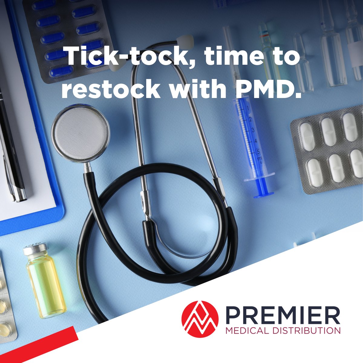 PremierMedDist's tweet photo. Tick-tock, the month is almost up! Is your stock room ready? We have everything to keep your caregiving well equipped and running smoothly. Let’s get you prepared with high-quality products and lightning fast shipping. Are you #RestockReady? We are. Visit https://t.co/H76rcfbtXI. https://t.co/aC1k8IBuXz