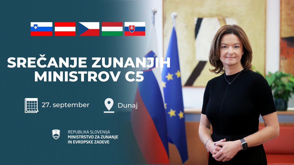 MZEZ_RS's tweet photo. MZEZ @tfajon se bo jutri na Dunaju udeležila srečanja zunanjih ministrov #Central5 🇸🇮🇦🇹🇨🇿🇭🇺🇸🇰, na katerem bodo razpravljali o ruski agresiji na Ukrajino, razmerah v regiji #ZahodniBalkan, boju proti nezakonitim migracijam ter o drugih aktualnih evropskih in mednarodnih temah. https://t.co/Z9GgIJuEae