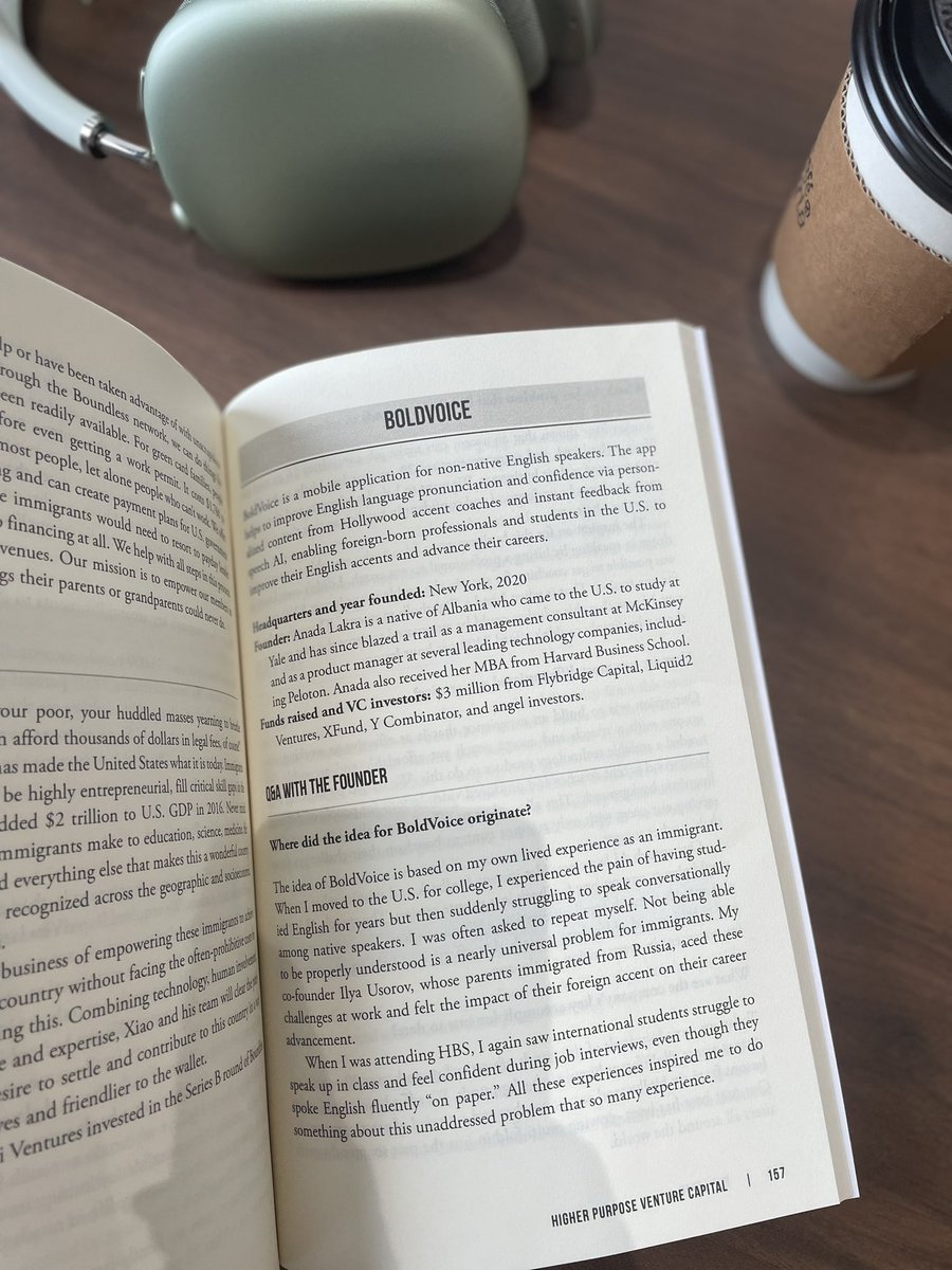 Ahh! It's not every day that your startup gets featured in a book!

Higher Purpose VC is all about startups that blend profit and purpose to create value in the world.

Case in point: <a href="/boldvoiceapp/">BoldVoice</a>. We help immigrants shatter the glass ceiling via confident speech.

Grab a copy!
