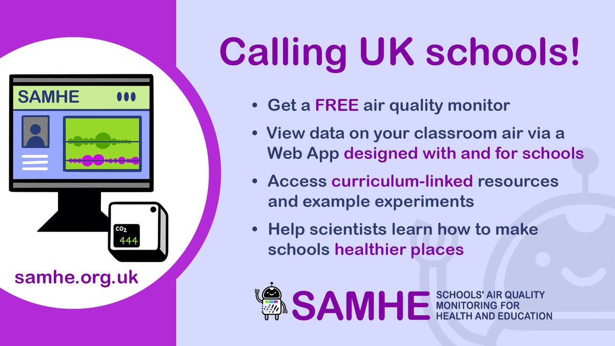 📢 Teachers - raise your pupils' awareness of the importance of clean air with a free, easy-to-use resource designed with and for schools.

You'll also be enabling them to contribute to important national research on #AirQuality in UK schools! #SAMHE

samhe.org