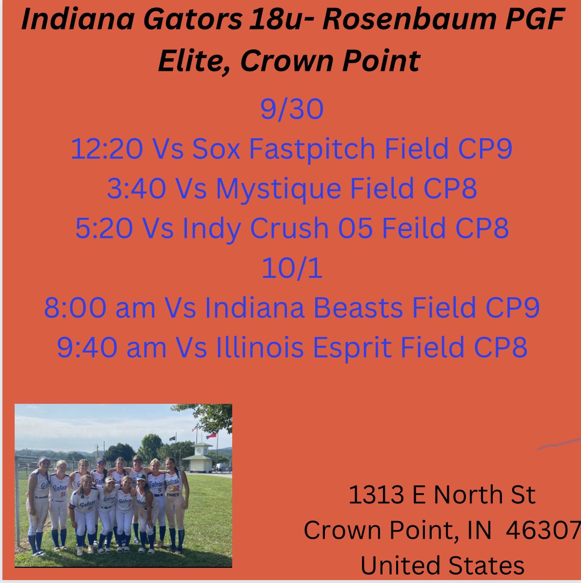 Here’s our schedule for this weekend in Crown Point! #ChompChomp 
<a href="/NatNewell18/">Natalie Newell</a> <a href="/BUPilotsSB/">Bethel Pilots Softball</a> <a href="/IUSBsoftball/">IUSBsoftball</a> <a href="/TrollsSoftball/">Trinity Christian Softball</a> <a href="/IUS_Softball/">IUS Softball</a> <a href="/UIndySoftball/">UIndy Softball</a> <a href="/CoachD_HopeSB/">Coach Daugherty</a> <a href="/CoastRecruits/">Coast 2 Coast Recruits</a> <a href="/SIUESB/">SIUE Softball</a>