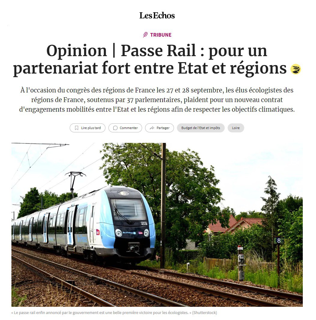 ⛔️ à la communication et effets d'annonces 

✅à des tarifs attractifs et simples, avec plus de trains et de transports collectifs

Tribune des 127 élu-es écologistes de <a href="/Regionsdefrance/">Régions de France</a> et 37 parlementaires @EcologistesAN <a href="/ecologistesenat/">Sénateurs & Sénatrices Écologistes</a> et <a href="/euroecolos/">Eurodéputé·e·s Europe écologie 🇪🇺🌻</a> 👇lesechos.fr/idees-debats/c…