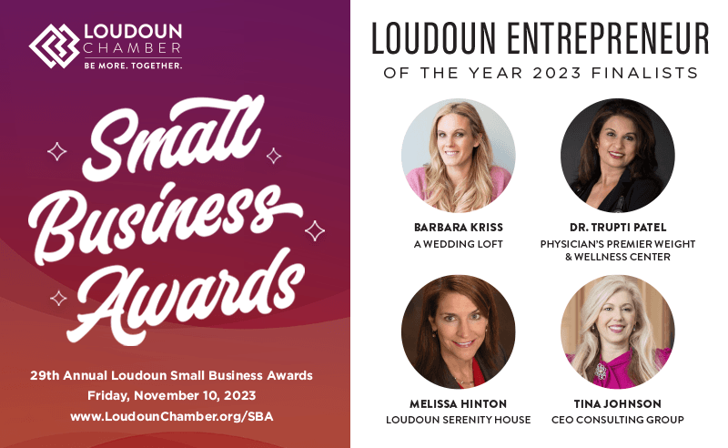 LoudounChamber's tweet photo. Congratulations to the 29th Annual Loudoun Small Business Awards Loudoun Entrepreneur of the Year finalists! 🏆 Barbara Kriss, Dr. Trupti Patel, Melissa Hinton, Tina Johnson. #LoudounSBA https://t.co/Y8pOuij6PY https://t.co/2jVaIqr9Q4
