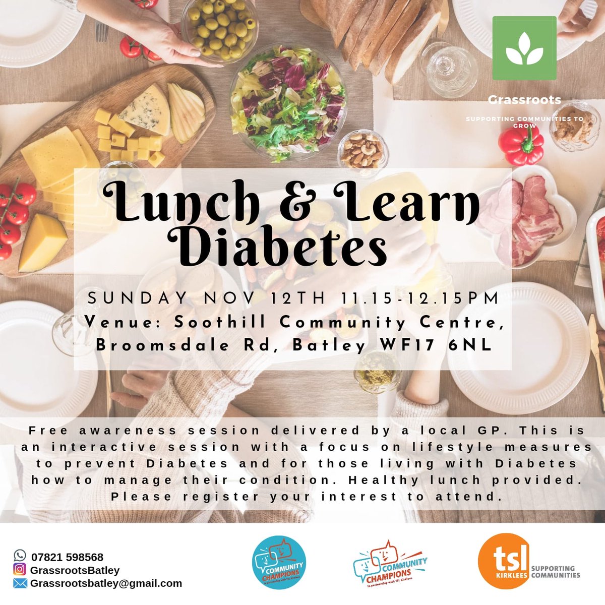 Please share and book onto a health awareness session focussing on Diabetes and healthy living and eating all welcome please book, free lunch to enjoy whilst we digest the learning @BatleySpenLead <a href="/BatleySPF/">Batley Sporting Foundation</a> <a href="/CreateSpaceS2R/">S2R Create Space</a> <a href="/TSL4Communities/">TSL Kirklees Supporting Communities</a> <a href="/kimleadbeater/">Kim Leadbeater MBE MP</a>