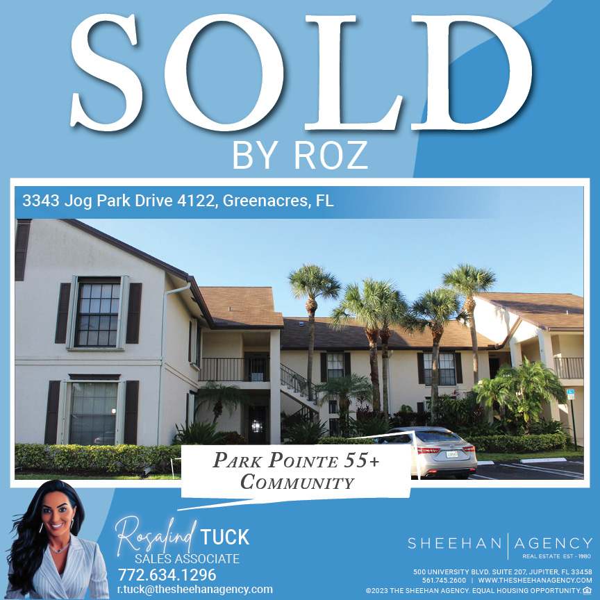 SOLD! 🎉 By Roz
📍3343 Jog Park Drive 4122, Greenacres, FL 33467
Park Pointe 55+ Community

Rosalind Tuck
772.634.1296
r.tuck@thesheehanagency.com
.
.
.
#sold #thesheehanagency
#RepresentedtheBuyer #buyer #buyersagent
#greenacres #55+ #parkpointe