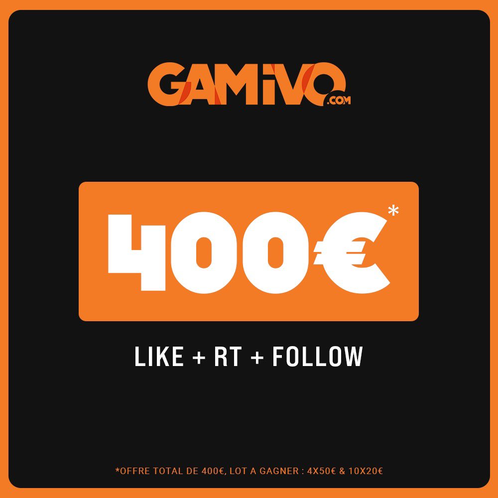 🔴 Concours 🔴 

À gagner :
- 4 cartes de 50 €
- 10 cartes de 20 €

À valoir sur le site de Gamivo, pour acheter des cartes PSN, XBOX, Steam, jeux etc .. 

Pour participer : 
- Follow <a href="/GAMIVOcom/">GAMIVO</a> &amp; <a href="/PatrickAdemo/">Yass</a> 
- Gagnants sélectionnés parmi les RT, like et réponse du tweet 🍀