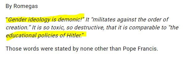 OttawaDaddy's tweet photo. @brianlilley @JustinTrudeau with all this talk about Nazis over the last few days, it is important to note that Pope Francis has literally called gender ideology in schools comparable to the "educational policies of Hitler". #onted #ocsb #tcdsb #ycdsb #dpdcsb #demonic #oecta https://t.co/RlK0wupltM