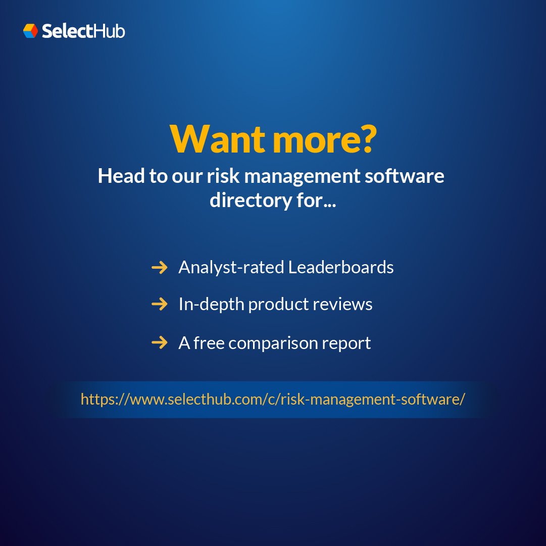 SelectHub's tweet image. Stay ahead of the curve in today&apos;s fast-paced world with powerful risk management tools! Our list of the top solutions is a great place to start your search &amp;gt;&amp;gt; hubs.la/Q023gL4P0 
#riskmanagement
#risksoftware
#compliance