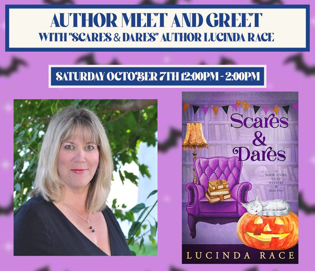 Join us on October 7th from 12:00pm - 2:00pm to meet author Lucinda Race! She will be signing copies of the newest book in her Bookstore Cozy Mystery series, 'Scares & Dares'!

Click the link in our bio to learn more!

#bookstore #indiebooksellers #booktok #berkshirecounty