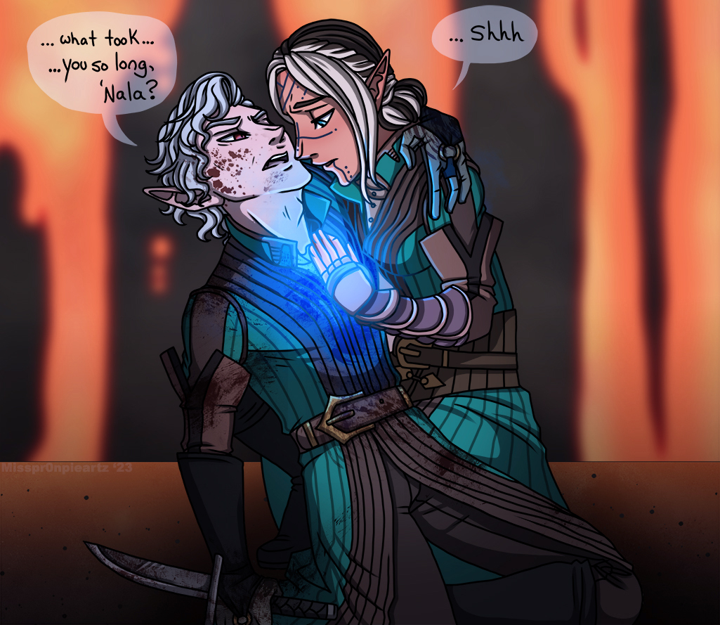 misspr0npieartz's tweet photo. Nala to the rescue ~ 💕
Seems like every fifteen seconds... My poor Cleric Elf...
And a bonus reverse picture with a protective Astarion : >
#astarinala🩸
#ocxcanon https://t.co/NA9fSI28bE